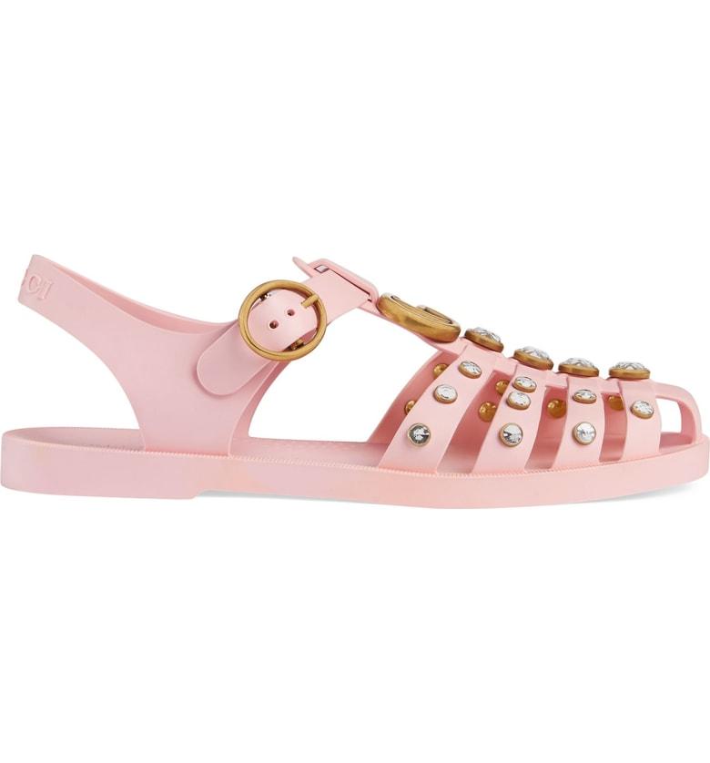 gucci rubber sandal with crystals