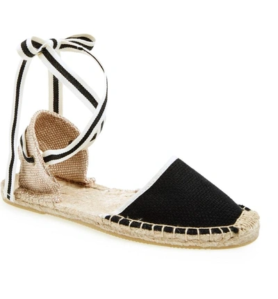 Shop Soludos Lace-up Espadrille Sandal In Black Linen