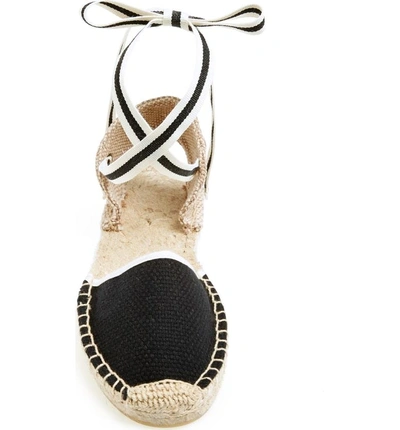 Shop Soludos Lace-up Espadrille Sandal In Black Linen