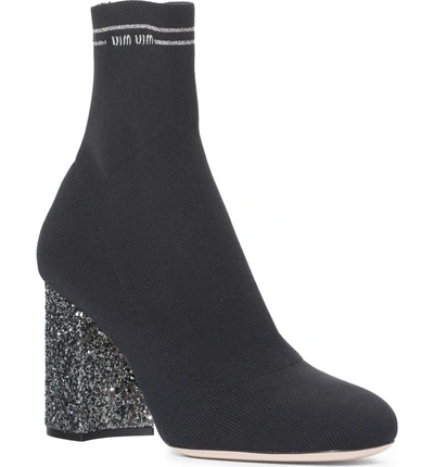 Shop Miu Miu Logo Sock Bootie In Black