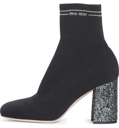 Shop Miu Miu Logo Sock Bootie In Black