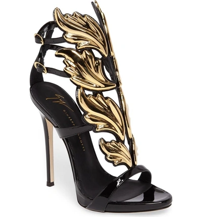 Shop Giuseppe Zanotti Cruel Wing Sandal In Black/ Gold