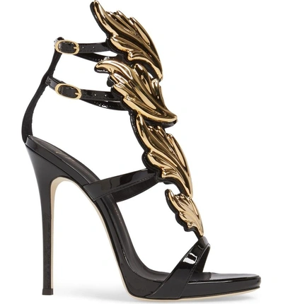 Shop Giuseppe Zanotti Cruel Wing Sandal In Black/ Gold