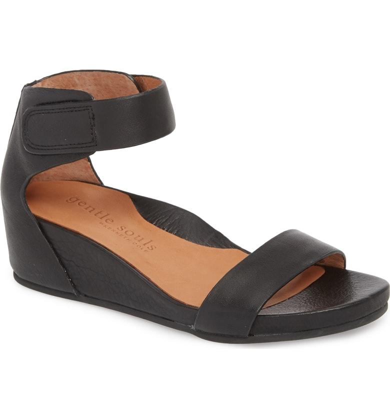 Gentle Souls By Kenneth Cole Gianna Wedge Sandal In Black Leather ...