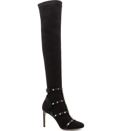 Shop Valentino Rockstud Bodytech Over The Knee Boot In Black