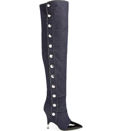 Shop Giuseppe Zanotti Horror Button Over The Knee Boot In Denim