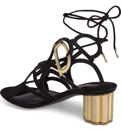 Shop Ferragamo Vinci Lace-up Block Heel Sandal In Black Suede