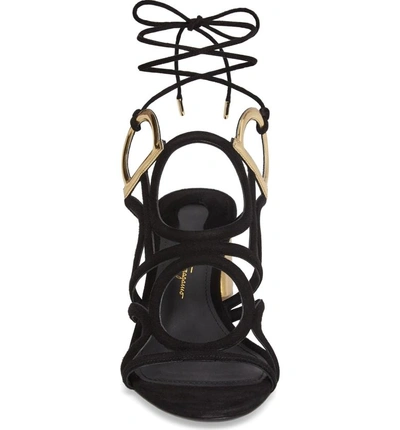 Shop Ferragamo Vinci Lace-up Block Heel Sandal In Black Suede