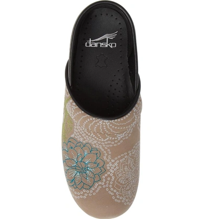 Shop Dansko Embroidered Professional Clog In Taupe Milled Nubuck Leather