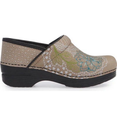 Shop Dansko Embroidered Professional Clog In Taupe Milled Nubuck Leather