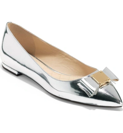 Shop Cole Haan Tali Bow Skimmer Flat In Argento Leather
