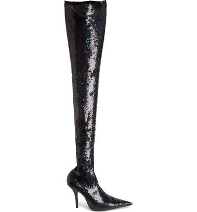 Shop Balenciaga Sequin Over The Knee Boot In Black