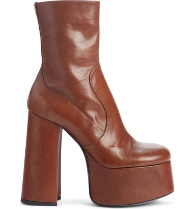 Shop Saint Laurent Billy Kangaroo Leather Platform Boot In Dark Brown Leather