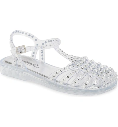 Jeffrey Campbell Women's Jelly Embellished T-strap Sandal In Clear Silver |  ModeSens