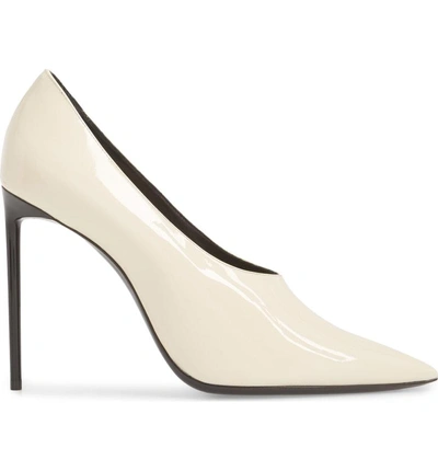 Shop Saint Laurent Teddy Pointy Toe Pump In Porcelain