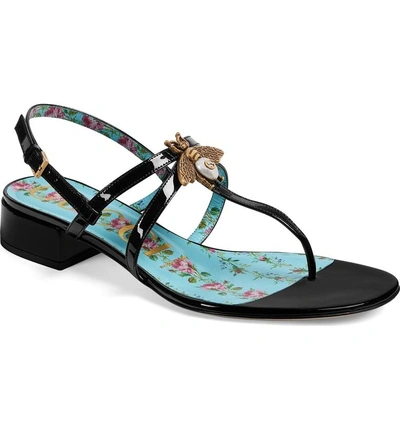 Shop Gucci Bee Thong Sandal In Black