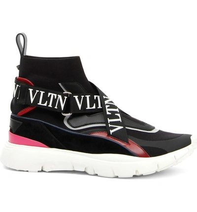 Shop Valentino Heroes High Top Sneaker In Black/ Silver/ Pink