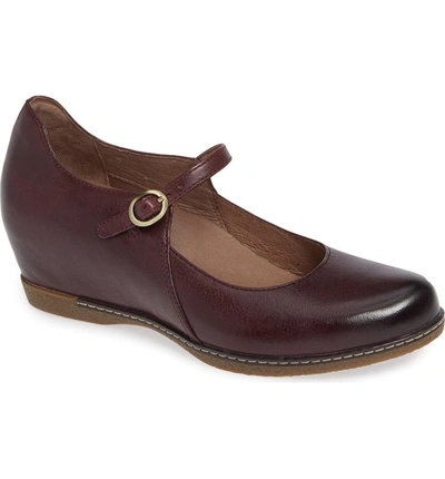 Shop Dansko Loralie Mary Jane Wedge In Wine Burnished Leather