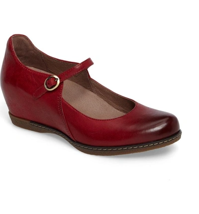 Shop Dansko Loralie Mary Jane Wedge In Red Burnished Nubuck Leather