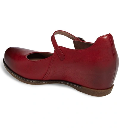 Shop Dansko Loralie Mary Jane Wedge In Red Burnished Nubuck Leather