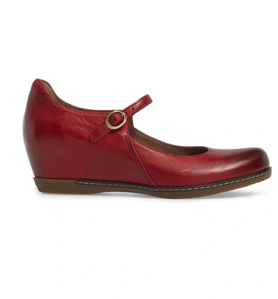 Shop Dansko Loralie Mary Jane Wedge In Red Burnished Nubuck Leather