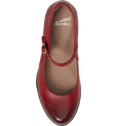 Shop Dansko Loralie Mary Jane Wedge In Red Burnished Nubuck Leather