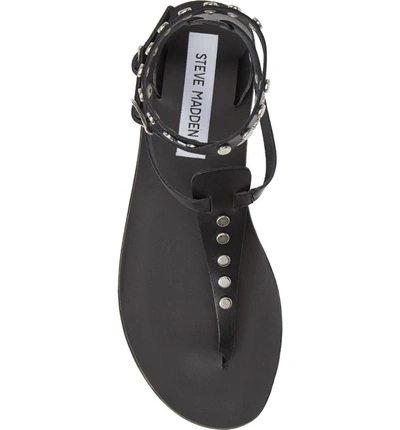 Shop Steve Madden Ruled Studded Sandal In Black Leather
