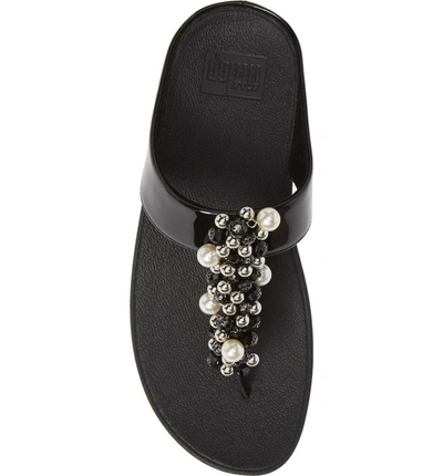 Shop Fitflop Deco Embellished Flip Flop In Black Fabric