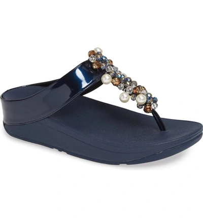 Fitflop Deco Embellished Flip Flop In Midnight Navy Fabric | ModeSens