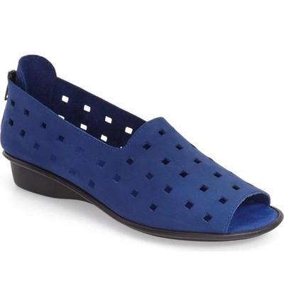 Shop Sesto Meucci 'evonne' Cutout Open-toe Flat In Blue Nubuck