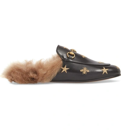 Shop Gucci Princetown Genuine Shearling Bee Loafer Mule In Black