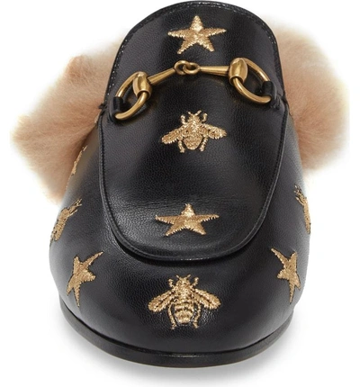 Shop Gucci Princetown Genuine Shearling Bee Loafer Mule In Black