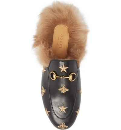 Shop Gucci Princetown Genuine Shearling Bee Loafer Mule In Black