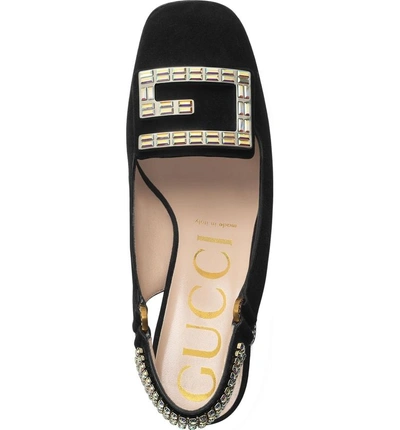 Shop Gucci Crystal Embellished Slingback Pump In Black Suede