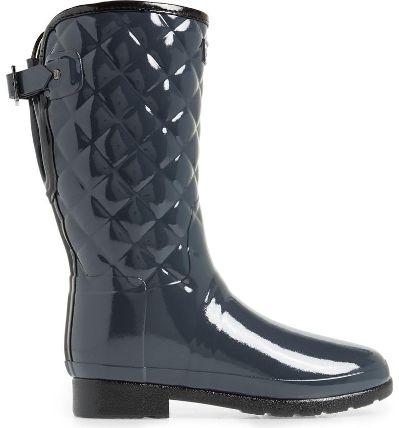refined high gloss quilted short waterproof rain boot