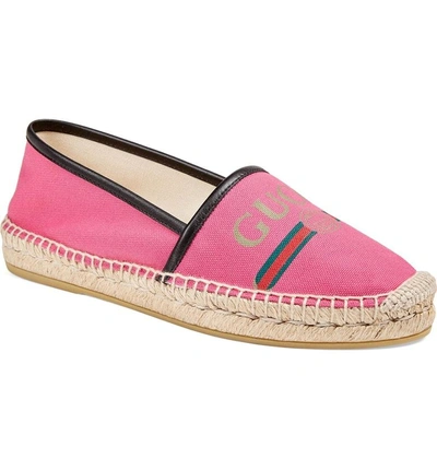 Shop Gucci Logo Espadrille Flat In Pink