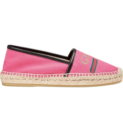 Shop Gucci Logo Espadrille Flat In Pink