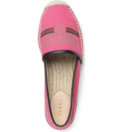 Shop Gucci Logo Espadrille Flat In Pink