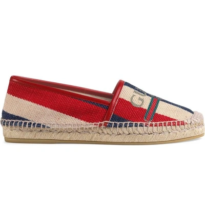 Shop Gucci Logo Espadrille Flat In Red/ White/ Blue