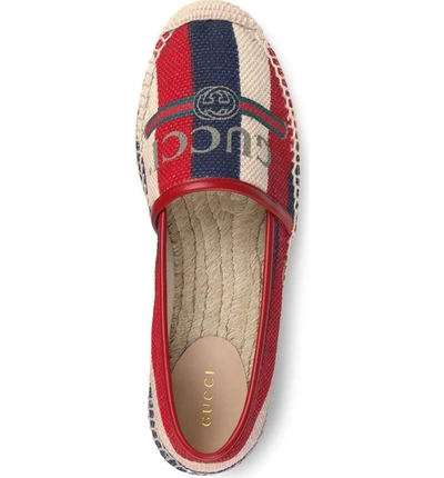 Shop Gucci Logo Espadrille Flat In Red/ White/ Blue