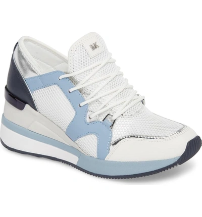 Shop Michael Michael Kors Scout Wedge Sneaker In Optic White/blue