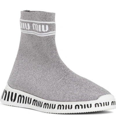 Shop Miu Miu Logo Sock Slip-on Sneaker In Chrome Glitter