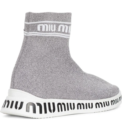 Shop Miu Miu Logo Sock Slip-on Sneaker In Chrome Glitter