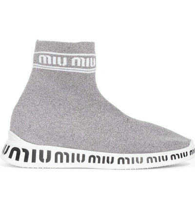 Shop Miu Miu Logo Sock Slip-on Sneaker In Chrome Glitter