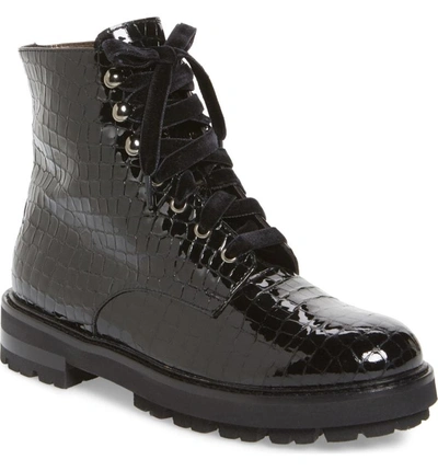 Shop Agl Attilio Giusti Leombruni Combat Boot In Black Croc Print Leather