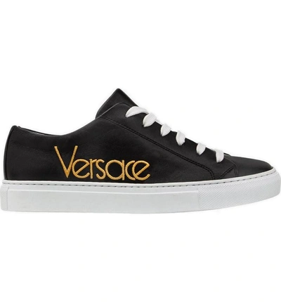 Shop Versace Vintage Logo Sneaker In Black/ Gold