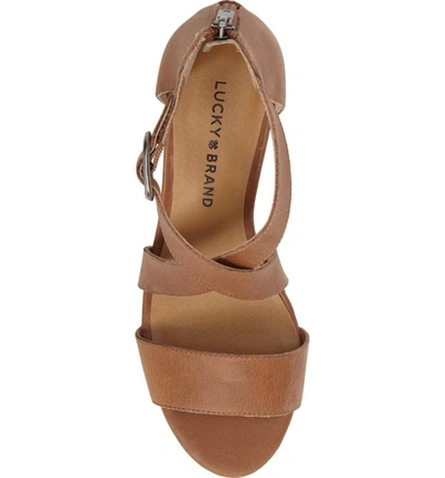 Shop Lucky Brand Jenley Wedge Sandal In Dark Camel Leather