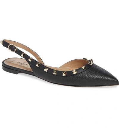 Shop Valentino Rockstud Pointed Toe Slingback Flat In Black