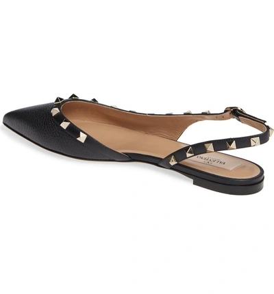 Shop Valentino Rockstud Pointed Toe Slingback Flat In Black