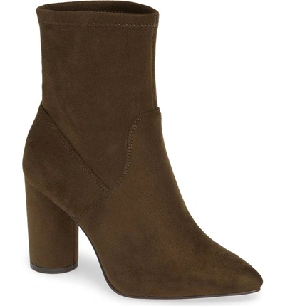 Shop Bcbg Ally Column Heel Bootie In Olive Suede